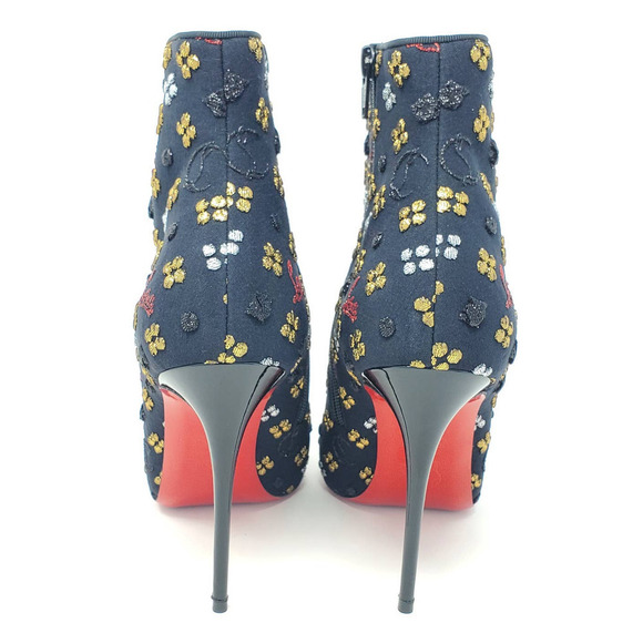 Christian Louboutin LOGO CL So Kate  Heels Black Embroidered Ankle Boots EU 38.5 - Picture 6 of 10